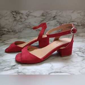 Torrid Wine Color Block Kitten Heel Faux Suede Sandals Size 7W